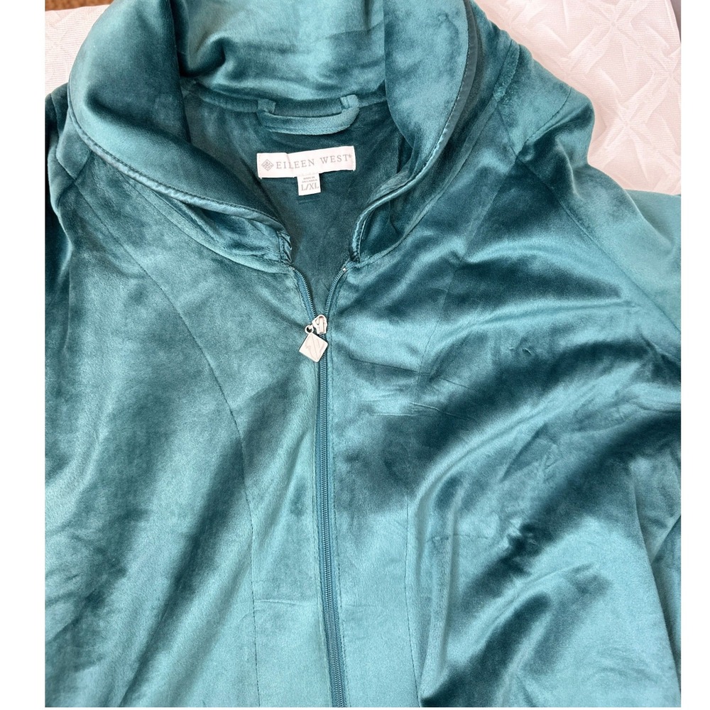 Eileen West Lux Velour Zip Front Green Robe LARGE/XL Leisure Classic Loungewear - Picture 3 of 8